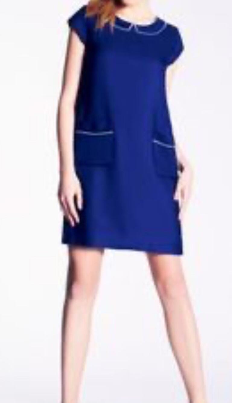 Kate Spade NY Blue Shift Dress Cap Sleeve Peter Pan Collar Piped Pockets 4/S